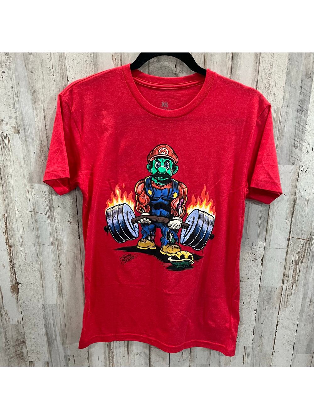 Superfresh Mario Deadlift Graphic Gym Tshirt Red Mens XS Limited Edition